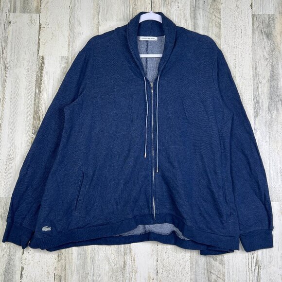 Lacoste Sport Cardigan Sweater Size 42 Blue Cotton Large Full Zip Sweatshirt Top - Picture 1 of 16